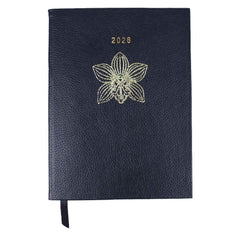 Planner My Days 2026 com Hotstamping Orquídea em Couro Personalizado