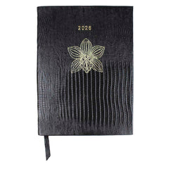 Planner My Days 2026 com Hotstamping Orquídea em Couro Personalizado