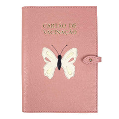 Porta Cartão de Vacina Borboleta em Couro Personalizado