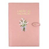 Porta Cartão de Vacina Bordado Muguet em Couro Personalizado