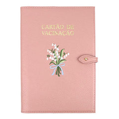 Porta Cartão de Vacina Bordado Muguet em Couro Personalizado