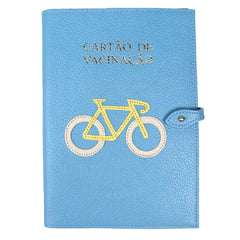 Porta Cartão de Vacina Bicicleta + Caderneta de Saúde Impressa em Couro Personalizado