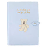 Porta Cartão De Vacina Urso Teddy Azul Bebê com Off White Liso Pronta Entrega