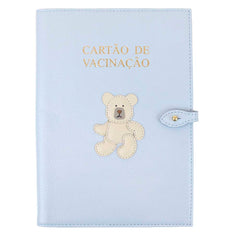 Porta Cartão De Vacina Urso Teddy Azul Bebê Com Off White Liso Pronta Entrega