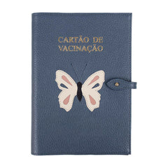 Porta Cartão de Vacina Borboleta em Couro Personalizado