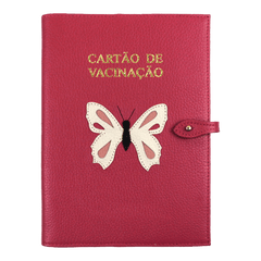 Porta Cartão de Vacina Borboleta em Couro Personalizado