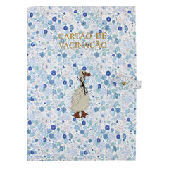 Porta Cartão de Vacina Ganso Estampa Ditsy Azul em Couro Personalizado