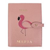 Porta Mini Cartão de Vacina - Modelo Einstein Flamingo em Couro Personalizado