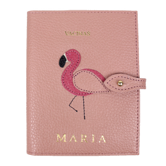 Porta Mini Cartão de Vacina - Modelo Einstein Flamingo em Couro Personalizado