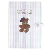 Porta Cartão de Vacina Ursa Teddy Estampa Estampa Listrado Pontilhado Lilás com Caramelo Liso e Purple Pronta Entrega