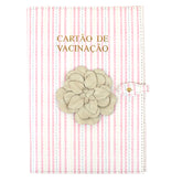 Porta Cartão de Vacina Camélia Estampa Listrado Pontilhado Rosa + Caderneta de Saúde Impressa em Couro Personalizado