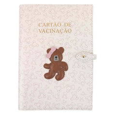 Porta Cartão de Vacina Ursa Teddy Estampa Ursos com Caramelo Liso e Rosa Chá Pronta Entrega