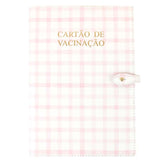 Porta Cartão de Vacina Collab Mariana Jabur Estampa Xadrez Rosa em Couro Personalizado