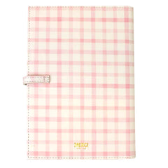 Porta Cartão de Vacina Collab Mariana Jabur Estampa Xadrez Rosa em Couro Personalizado