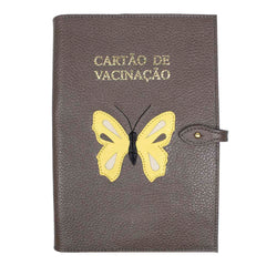 Porta Cartão de Vacina Borboleta em Couro Personalizado