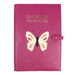 Porta Cartão de Vacina Borboleta em Couro Personalizado