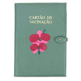 Porta Cartão de Vacina Orquídea Dupla + Caderneta de Saúde Impressa em Couro Personalizado