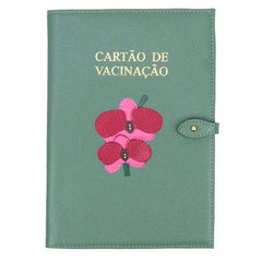 Porta Cartão de Vacina Orquídea Dupla + Caderneta de Saúde Impressa em Couro Personalizado