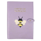 Porta Cartão de Vacina Abelha em Couro Personalizado