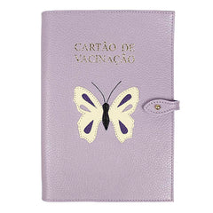 Porta Cartão de Vacina Borboleta em Couro Personalizado