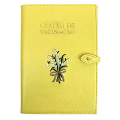 Porta Cartão de Vacina Bordado Muguet em Couro Personalizado