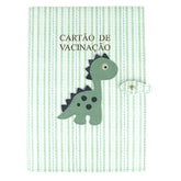 Porta Cartão de Vacina Little Dino Estampa Listrado Pontilhado Verde com Menta Liso e Oceano Pronta Entrega