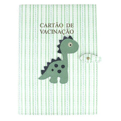 Porta Cartão de Vacina Little Dino Estampa Listrado Pontilhado Verde com Menta Liso e Oceano Pronta Entrega