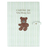 Porta Cartão de Vacina Urso Teddy Estampa Listrado Pontilhado Verde com Caramelo Liso Pronta Entrega