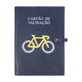 Porta Cartão De Vacina Bicicleta Marinho Liso com Lima Liso e Cinza Claro Liso Pronta Entrega