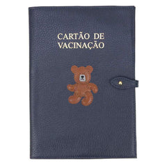 Porta Cartão de Vacina Urso Teddy Marinho Liso com Caramelo Liso Pronta Entrega