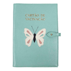 Porta Cartão de Vacina Borboleta em Couro Personalizado