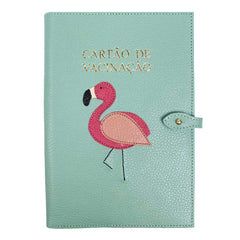 Porta Cartão de Vacina Flamingo em Couro Personalizado