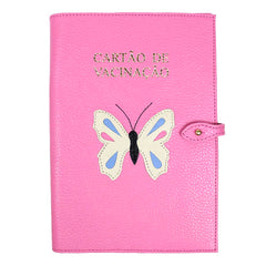 Porta Cartão de Vacina Borboleta em Couro Personalizado
