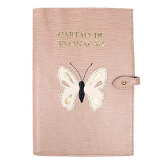 Porta Cartão de Vacina Borboleta em Couro Personalizado