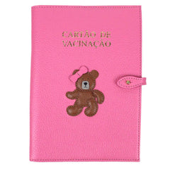 Porta Cartão de Vacina Ursa Teddy + Caderneta de Saúde Impressa em Couro Personalizado