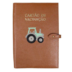 Porta Cartão De Vacina Trator Caramelo Liso com Menta Liso e Cinza Claro Liso Pronta Entrega