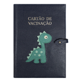 Porta Cartão de Vacina Little Dino Marinho Liso com Esmeralda e Menta Liso Pronta Entrega