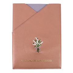 Porta Certidão de Nascimento Bordado Muguet em Couro Personalizado
