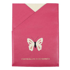 Porta Certidão de Nascimento Borboleta em Couro Personalizado