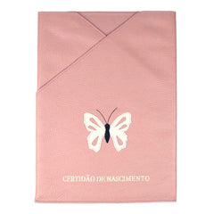 Porta Certidão de Nascimento Borboleta em Couro Personalizado