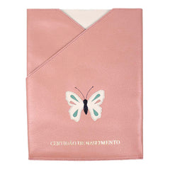 Porta Certidão de Nascimento Borboleta em Couro Personalizado