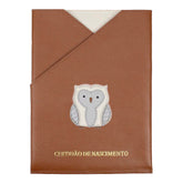 Porta Certidão de Nascimento Coruja em Couro Personalizado