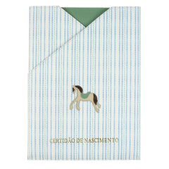Porta Certidão de Nascimento Cavalo Joca Estampa Listrado Pontilhado em Couro Personalizado