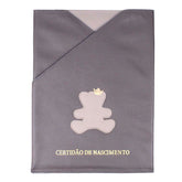 Porta Certidão de Nascimento Rei Urso em Couro Personalizado