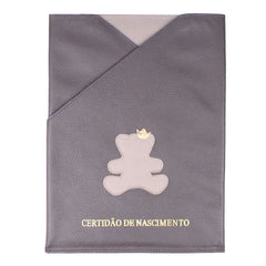 Porta Certidão de Nascimento Rei Urso em Couro Personalizado