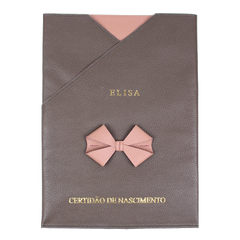 Porta Certidão de Nascimento Laço em Couro Personalizado