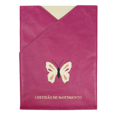 Porta Certidão de Nascimento Borboleta em Couro Personalizado