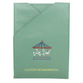 Porta Certidão de Nascimento Bordado Carrossel em Couro Personalizado