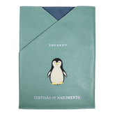 Porta Certidão de Nascimento Pinguim em Couro Personalizado