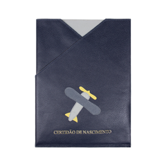 Porta Certidão de Nascimento Little Plane em Couro Personalizado
